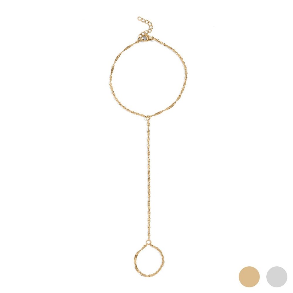 18K Gold PVD Stainless Steel Singapore Hand Chain Bracelet | Adjustable Luxury